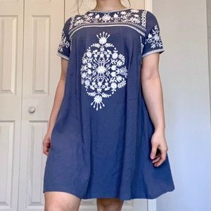Blue-Gray Embroidered Dress